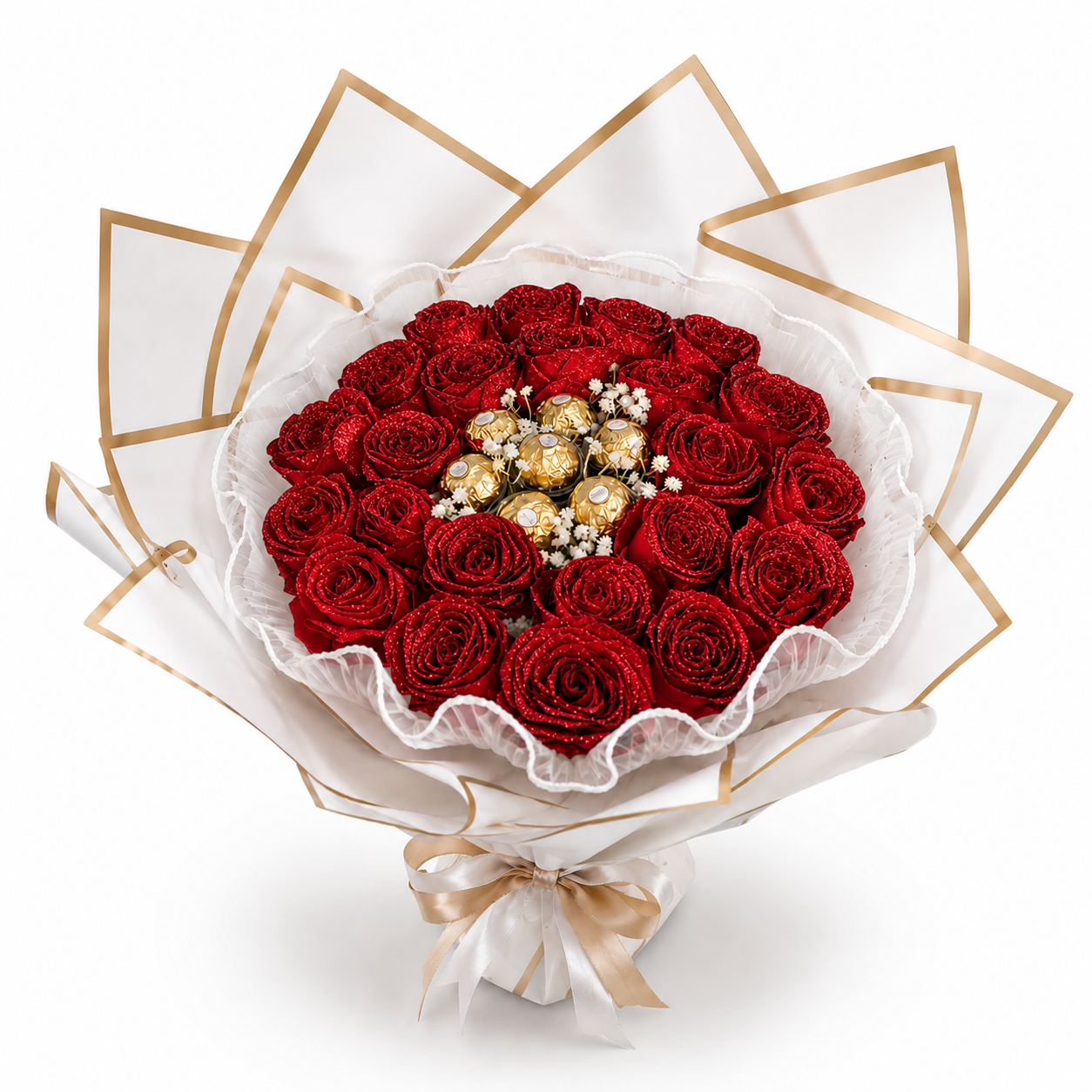 Bouquet ferrero rose pailletée éternelle